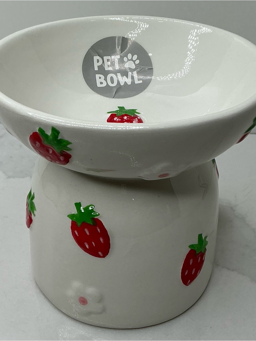 Pet Bowl Dish Elevated Small Ceramic Strawberry New